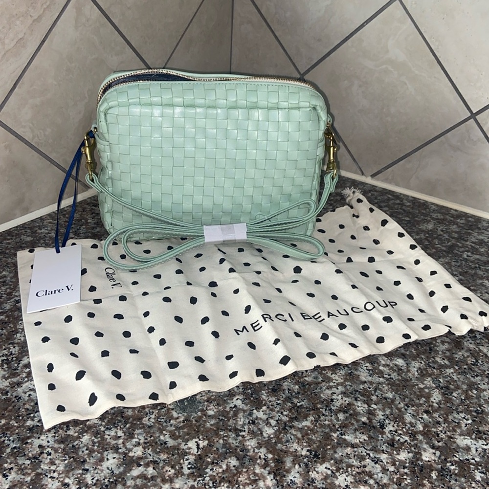 Clare V Mint Green Woven Crossbody Bag